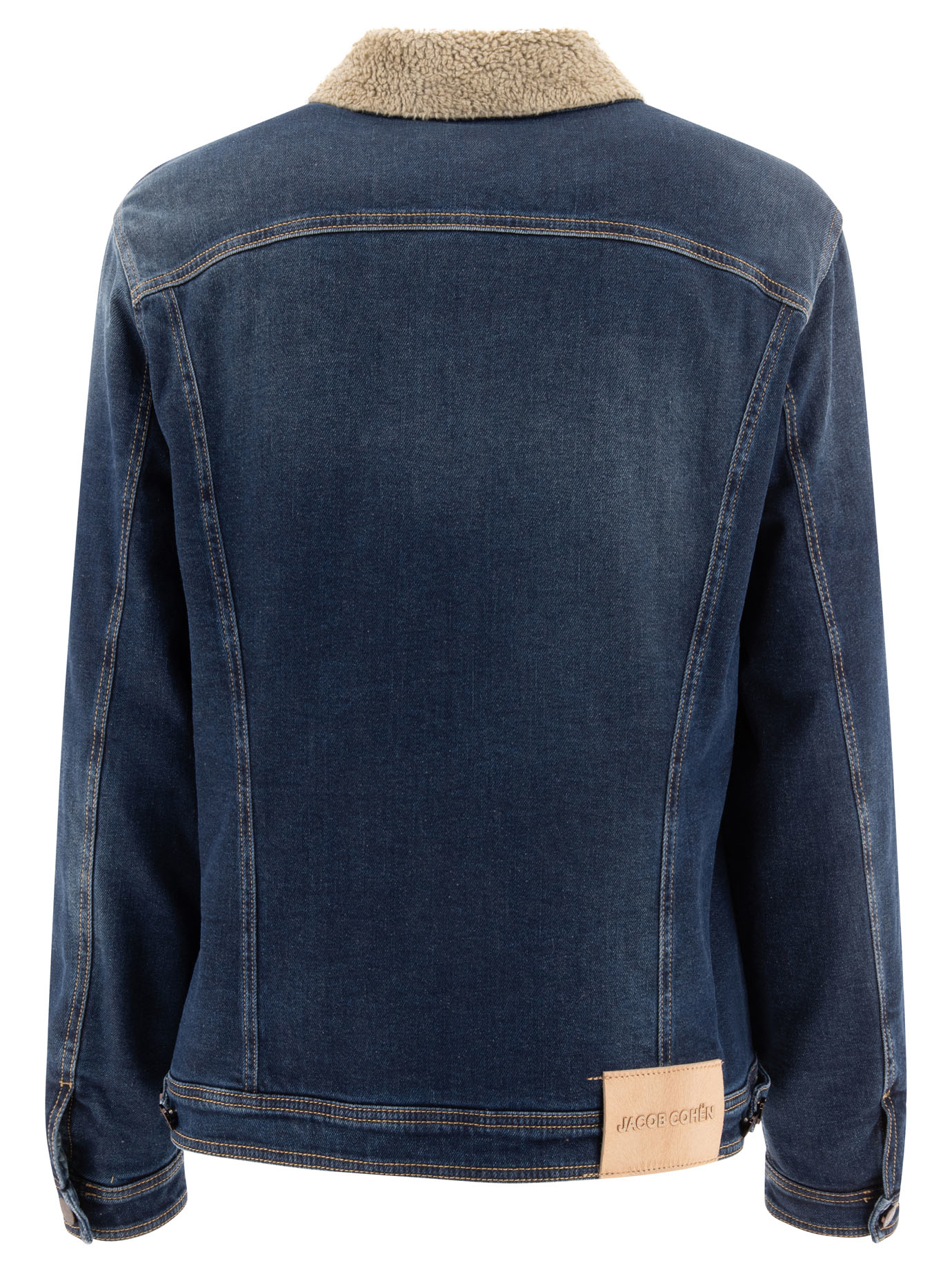 JACOB COHEN Blue Denim and shearling jacket